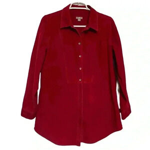 J.Jill Red corduroy long-sleeve popover button-up collared shirt Women’s Size M